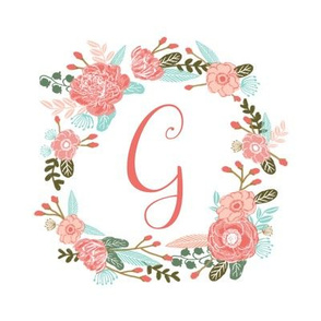 G monogram girls sweet florals flowers flower wreath girls monogram pillow fabric swatch design mini 8" swatch size  personalized personal letter quilt fabric cute girls design