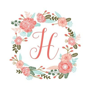 H monogram girls sweet florals flowers flower wreath girls monogram pillow fabric swatch design mini 8" swatch size  personalized personal letter quilt fabric cute girls design