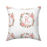 K monogram girls sweet florals flowers flower wreath girls monogram pillow fabric swatch design mini 8" swatch size  personalized personal letter quilt fabric cute girls design