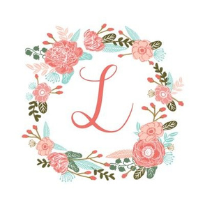 L monogram girls sweet florals flowers flower wreath girls monogram pillow fabric swatch design mini 8" swatch size  personalized personal letter quilt fabric cute girls design