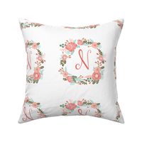 N monogram girls sweet florals flowers flower wreath girls monogram pillow fabric swatch design mini 8" swatch size  personalized personal letter quilt fabric cute girls design