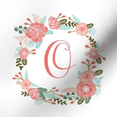 O monogram girls sweet florals flowers flower wreath girls monogram pillow fabric swatch design mini 8" swatch size  personalized personal letter quilt fabric cute girls design