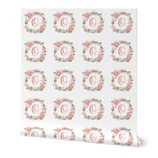 O monogram girls sweet florals flowers flower wreath girls monogram pillow fabric swatch design mini 8" swatch size  personalized personal letter quilt fabric cute girls design