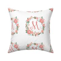 M monogram girls sweet florals flowers flower wreath girls monogram pillow fabric swatch design mini 8" swatch size  personalized personal letter quilt fabric cute girls design