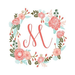 M monogram girls sweet florals flowers flower wreath girls monogram pillow fabric swatch design mini 8" swatch size  personalized personal letter quilt fabric cute girls design