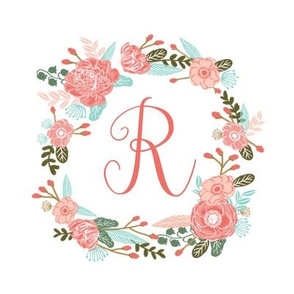 R monogram girls sweet florals flowers flower wreath girls monogram pillow fabric swatch design mini 8" swatch size  personalized personal letter quilt fabric cute girls design
