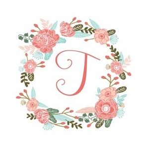 T monogram girls sweet florals flowers flower wreath girls monogram pillow fabric swatch design mini 8" swatch size  personalized personal letter quilt fabric cute girls design