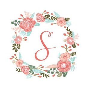 S monogram girls sweet florals flowers flower wreath girls monogram pillow fabric swatch design mini 8" swatch size  personalized personal letter quilt fabric cute girls design