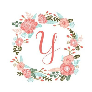 Y monogram girls sweet florals flowers flower wreath girls monogram pillow fabric swatch design mini 8" swatch size  personalized personal letter quilt fabric cute girls design
