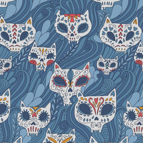 Calavera cats. Sugar skull. Blue