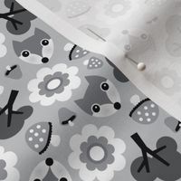 Baby fox fall pattern cute tossed woodland design for fall and winter gray black and white