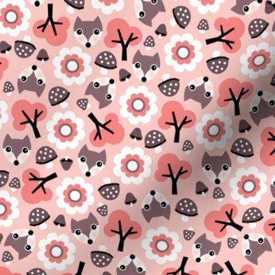 Baby fox fall pattern cute tossed woodland design for fall and winter pink coral