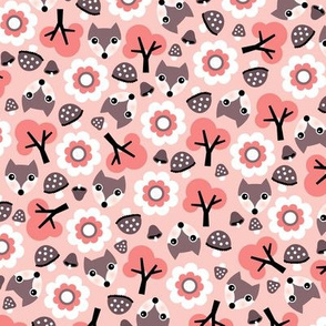 Baby fox fall pattern cute tossed woodland design for fall and winter pink coral