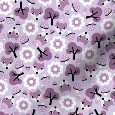 Baby fox fall pattern cute tossed woodland design for fall and winter lilac