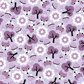 Baby fox fall pattern cute tossed woodland design for fall and winter lilac