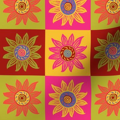 Sunflower Linocut Blocks - Bright Colorway