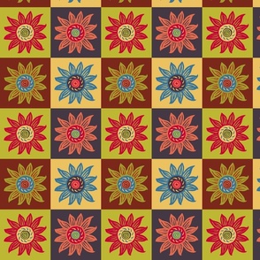 Sunflower Linocut Blockprint - Muted Shades