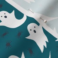 Halloween ghosts on dark teal