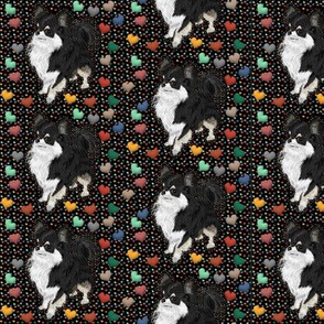 Chihuahua Black & White with Multi- abt 2"ored Hearts