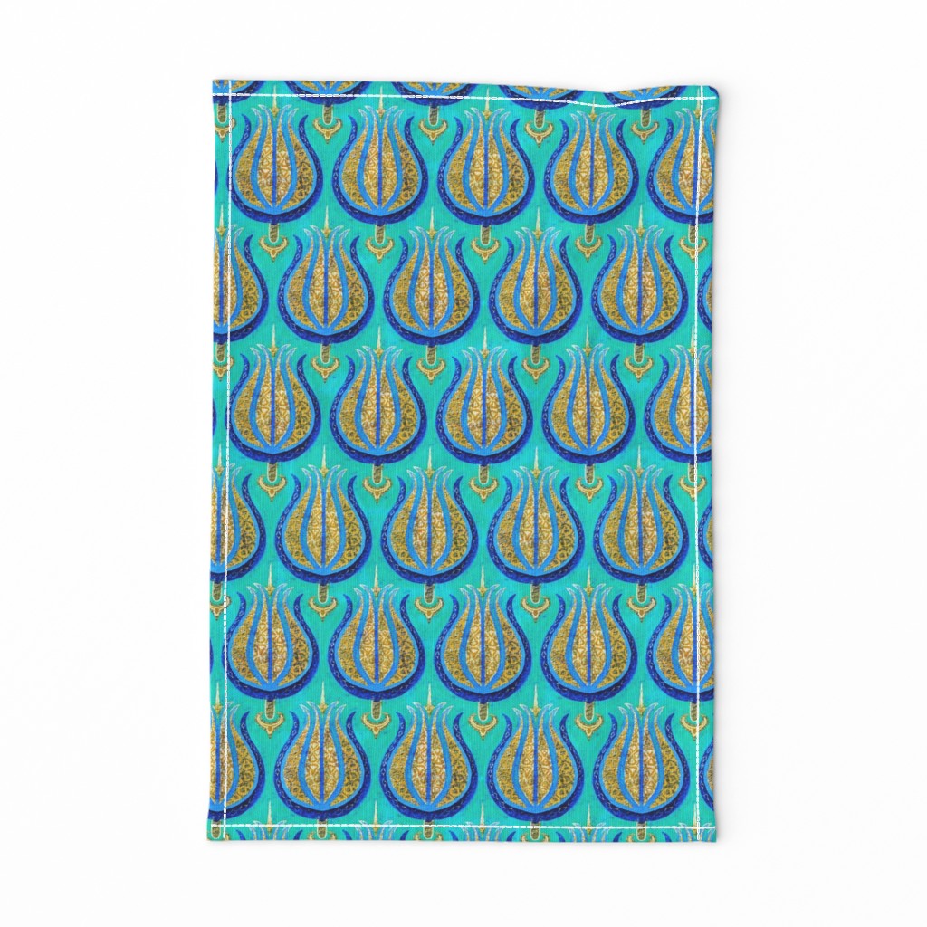 Bright Tulips in Gold on Turquoise  by Su_G_©SuSchaefer