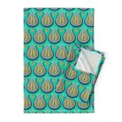 Bright tulips in gold + silver on sea green by Su_G_©SuSchaefer