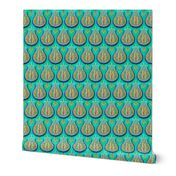 Bright tulips in gold + silver on sea green by Su_G_©SuSchaefer