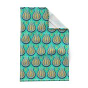 Bright tulips in gold + silver on sea green by Su_G_©SuSchaefer