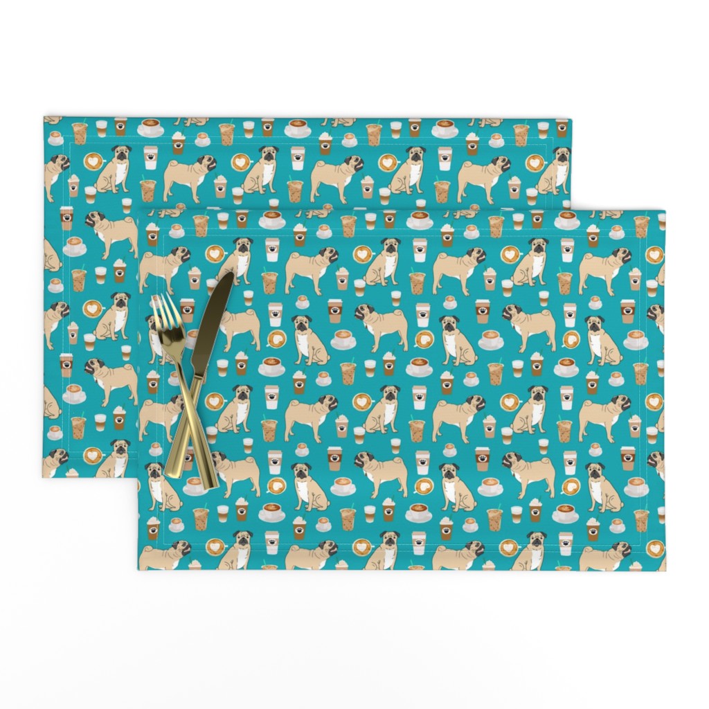 pugs coffee fabric cute turquoise fabric print dog fabrics coffees fabric coffee dog cute pugs