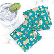 pugs coffee fabric cute turquoise fabric print dog fabrics coffees fabric coffee dog cute pugs