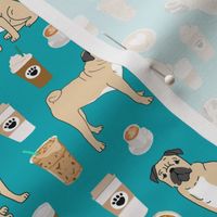 pugs coffee fabric cute turquoise fabric print dog fabrics coffees fabric coffee dog cute pugs