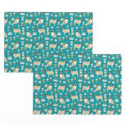 pugs coffee fabric cute turquoise fabric print dog fabrics coffees fabric coffee dog cute pugs