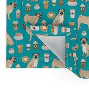 pugs coffee fabric cute turquoise fabric print dog fabrics coffees fabric coffee dog cute pugs