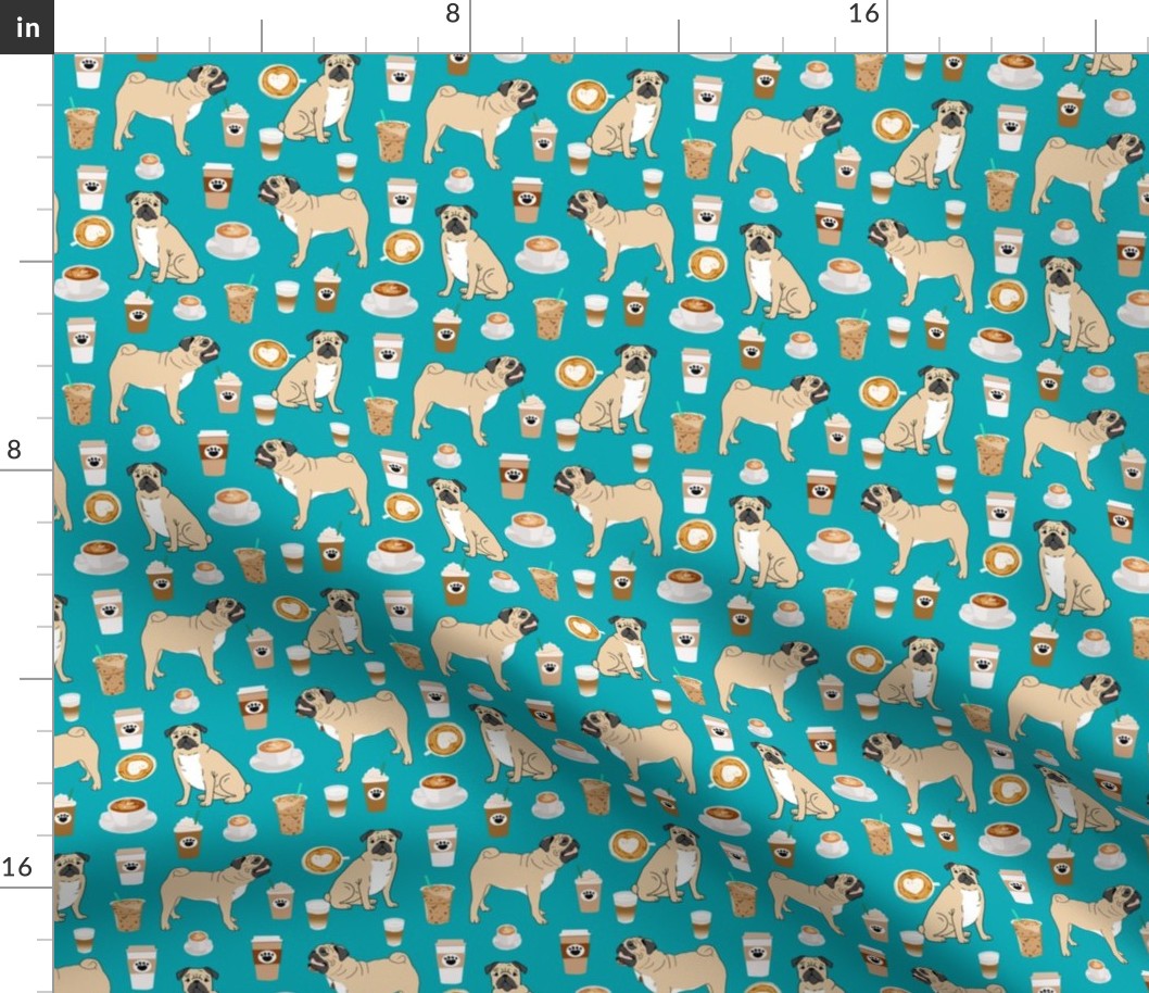 pugs coffee fabric cute turquoise fabric print dog fabrics coffees fabric coffee dog cute pugs