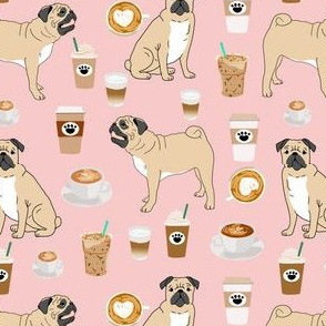 pugs and coffee cute pink fabric cute coffee latte fabric pug dogs dog breed fabric