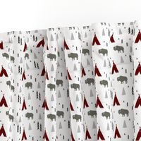 Tee Pee Bison in Red and Grey