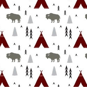 Tee Pee Bison in Red and Grey