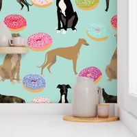 greyhounds dog fabric  donuts doughnuts fabric cute dog breed fabric pink mint pastels cute doughnuts