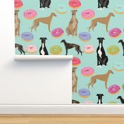 greyhounds dog fabric  donuts doughnuts fabric cute dog breed fabric pink mint pastels cute doughnuts