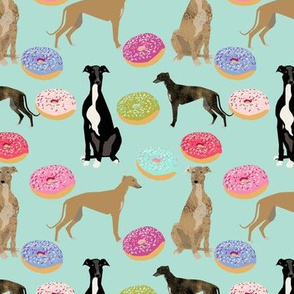 greyhounds dog fabric  donuts doughnuts fabric cute dog breed fabric pink mint pastels cute doughnuts