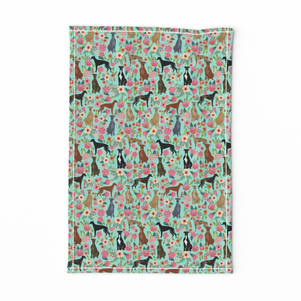 greyhounds florals fabric cute mint vintage les fleurs fabric cute dogs dog rescue greyhounds fabric best greyhounds