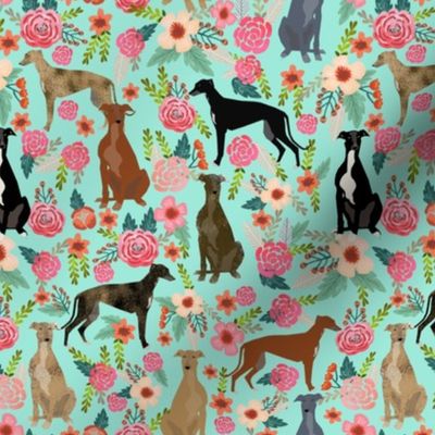 greyhounds florals fabric cute mint vintage les fleurs fabric cute dogs dog rescue greyhounds fabric best greyhounds