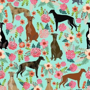 greyhounds florals fabric cute mint vintage les fleurs fabric cute dogs dog rescue greyhounds fabric best greyhounds