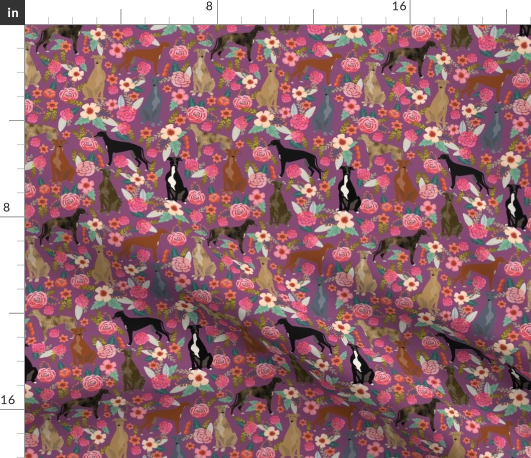greyhounds purple vintage florals fabric cute dog fabric cute dogs fabric best florals flowers fabric cute dog fabric