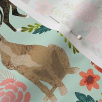 brindle cute greyhound fabric mint florals flowers cute fabric best dog fabric florals cute brindle fabric