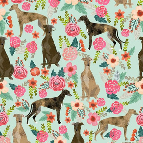 brindle cute greyhound fabric mint florals flowers cute fabric best dog fabric florals cute brindle fabric