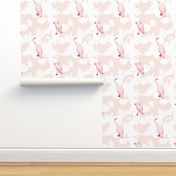 Mid Cenutry Moden Floral ~ Simple Pleasures with Flamingos ~ Arabesque and White 