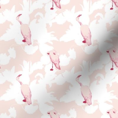 Mid Cenutry Moden Floral ~ Simple Pleasures with Flamingos ~ Arabesque and White 