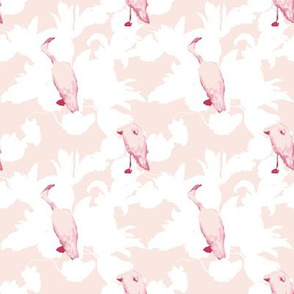 Mid Cenutry Moden Floral ~ Simple Pleasures with Flamingos ~ Arabesque and White 