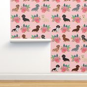 doxie florals floral wreath cute dog design dachshunds doxie fabric cute dogs fabric pink
