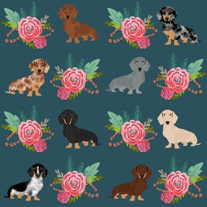 doxie dog fabric florals fabric cute dogs floral flowers navy cute dogs fabric best dogs